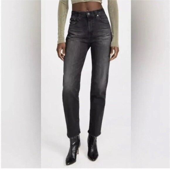 AG Adriano Goldschmied 23 Saige High Rise Straight Jeans 10 Year Bonfire Black - Picture 1 of 12
